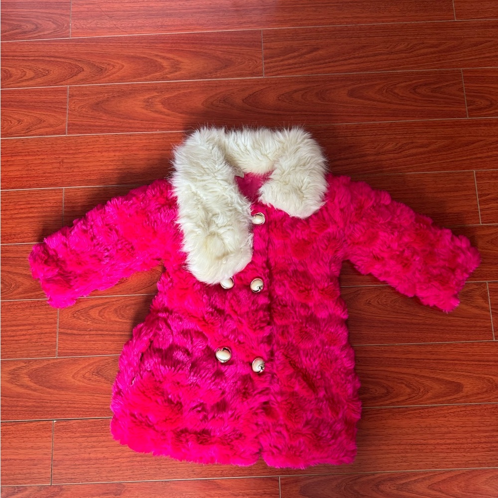 Pink and White Kids Fur Coat